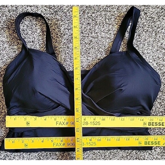 Swim Top Black 16W V-Neck Wrap Front Midkini 1X Lands End Solid  S91 - Picture 2 of 4